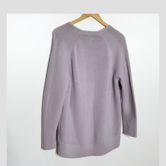 Athleta Hanover Sweater V-Neck Merino Wool Blend Lilac Purple Ribbed Sweater - Picture 3 of 15